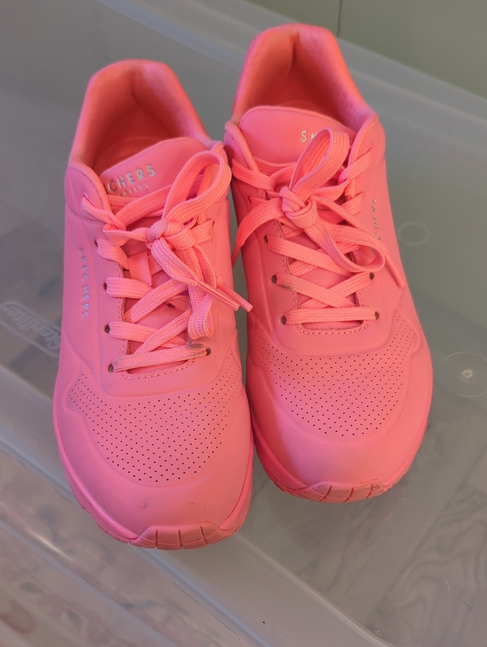 Skechers Women's Neon Pink Lace-Up Sneakers